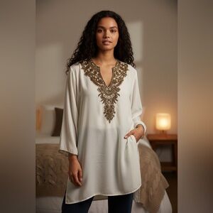 Elegant White and Gold Embroidered Women's Traditional Top